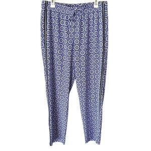 Talbots Pants Women's Medium Mykonos Blue Mosaic Tile Print Jersey Stripe Resort